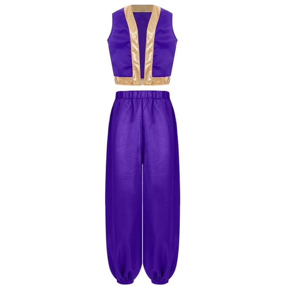 Sinleey Kids Boys Fairytale Toad Outfits Arabian Prince Waistcoat Vest with Lantern Pants Theme Party Dress Up Purple 10
