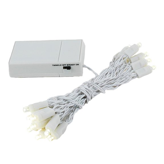 Novelty Lights 20 Light LED Battery Christmas Mini Light Set, White Wire, 8' Long Clear