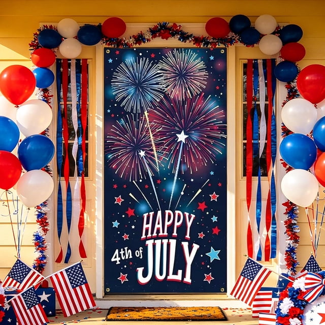 Linnome Independence Day Door Cover Hanging Cloth Background Cloth for Anniversary Celebration 70.9x35.4 Inch Multicolor#03
