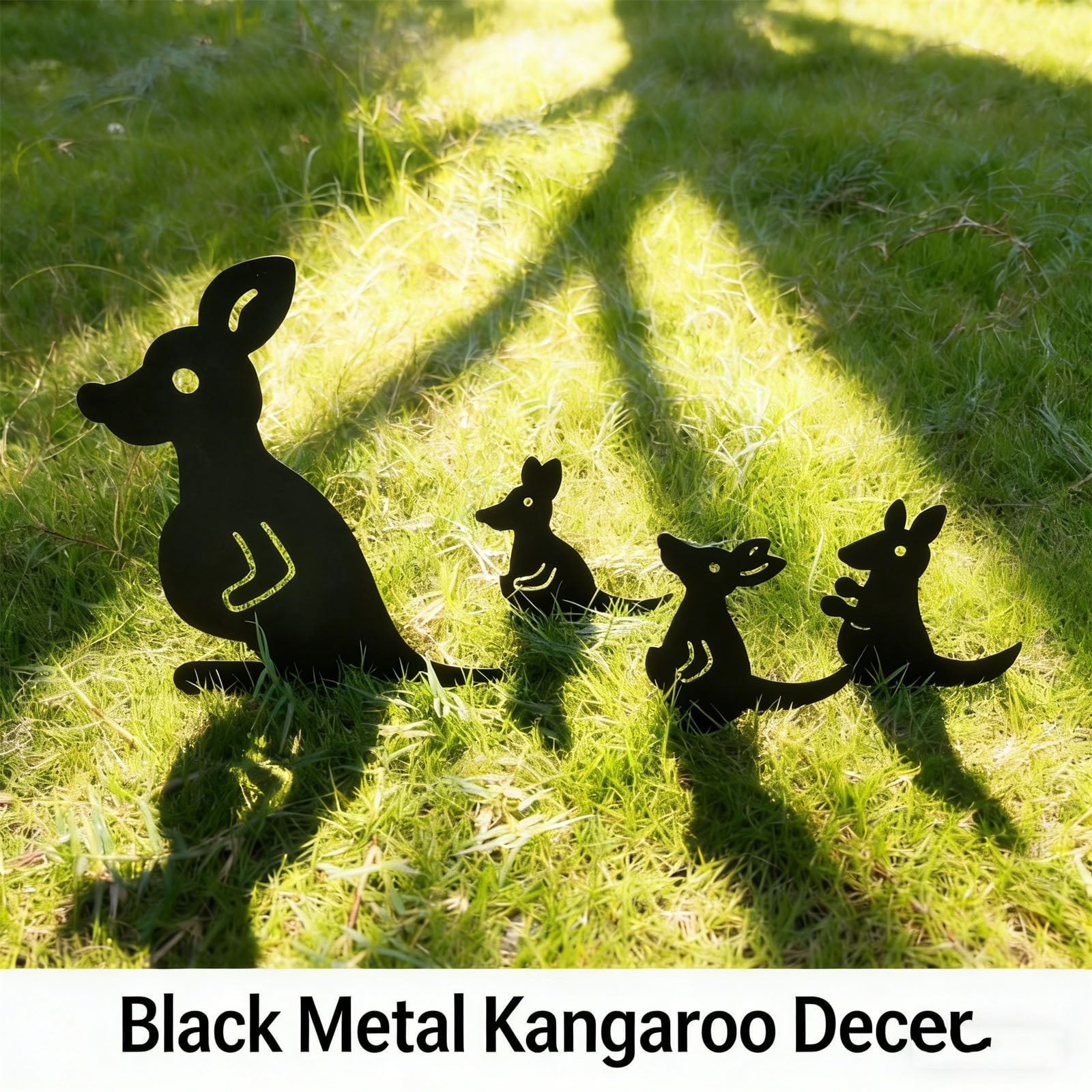 4 Pcs Kangaroo Family Yard Sign,Metal Animal Yard Decor,Black Kangaroos Lawn Signs with Stakes,Realistic Kangaroos Decoration for Garden Lawn Pathway,Outdoor Metal Animals Silhouette Art Decor