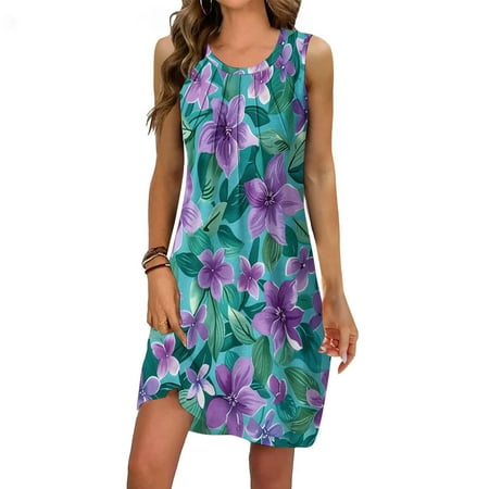 Xysaqa Women Chemise Night Gown Soft Sleepwear Lingerie  Nightgown For Women Comfort Sleepwear Sexy Sleepwear For Women Summer Fashion Sleeveless Floral Print Pleated Sleep Dress Ladies Camisole Night