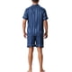 thumbnail image 3 of INSPIRAR CHIC Conjunto de Pijama de Camisa de Botones de Satén a Rayas de Manga Corta y Pantalones Cortos para Hombre M Azul, 3 of 6