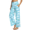thumbnail image 4 of SCRAWLGOD Cloud Stars Print Blue Women Flowy Pants Drawstring High Waist Wide Leg Palazzo Pants Loose Fit Lightweight Trendy Lounge Trousers with Pockets, S, 4 of 7