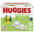 thumbnail image 2 of Huggies Natural Care Sensitive Baby Wipes, Unscented, 15 Flip-Top Packs (960 Wipes Total), 2 of 11