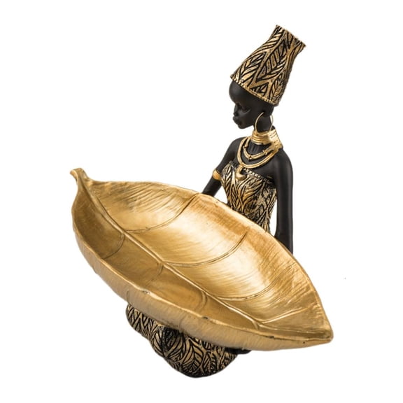 Giaone Artistic African Woman Sculpture Desktop Storage Tray for Modern Home Decors