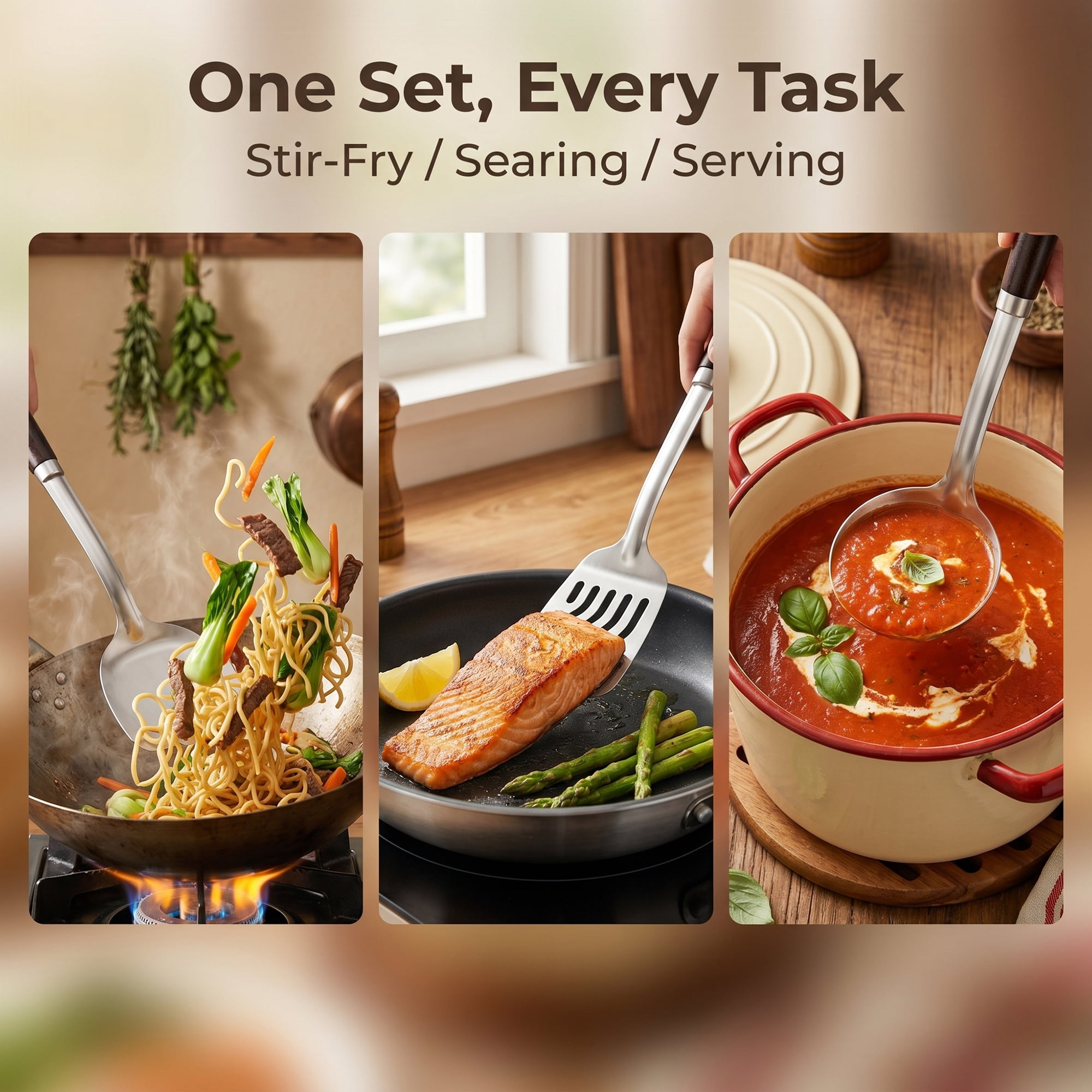 Unique Bargains Heat Resistant Cooking Utensils Kitchen Spatula Set Soup ladle 3Pcs