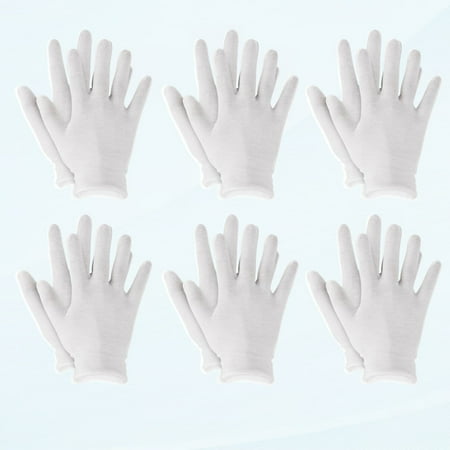 White Cotton Gloves Reusable Elastic Moisturizing Gloves for Hand Spa Attendant Cleaning Archives Silver Inspection Jewelry 6 Pairs White One_Size