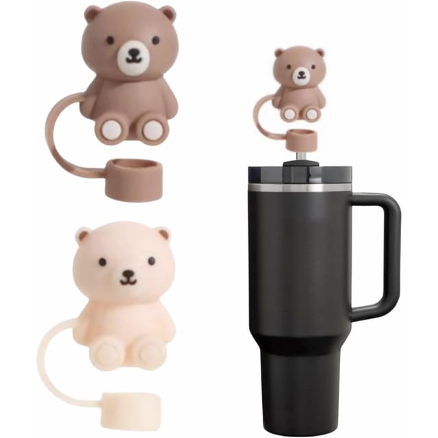 Cubiertas de Silicona en Forma de Oso para Pajillas para Taza Stanley - Tapa Reutilizable a Prueba de Polvo para Tazas de 30oz y 40oz, Se Ajusta a Pajillas de 10mm