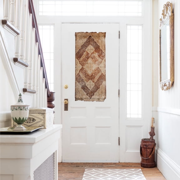 Beige Boho Door Curtains for Door Window, French Sidelight Front Back Door Curtains With Tieback, Ethnic Modern Geometric Abstract Art Western Kitchen Rod Pocket Drapes Panel, 25"x40"