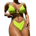 thumbnail image 1 of 2Pcs Women Triangle-Bikini-String Swimwear Cheeky Thong Swimsuit Cut Out-Bikini Set Drawstring Beach-Bikini Costume fluorescent green M, 1 of 4