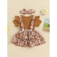 thumbnail image 3 of Bagilaanoe 3Pcs Newborn Baby Girls Overalls Dress Set Short Sleeve Romper Tops + Floral Suspender Skirt + Heaband 3M 6M 12M 18M 24M Infant Casual Clothes, 3 of 8