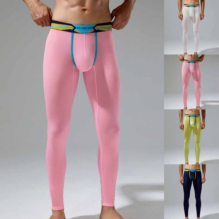 Mens Elastic Long Johns Transparent Mesh Underwear Tight Legging Pants 