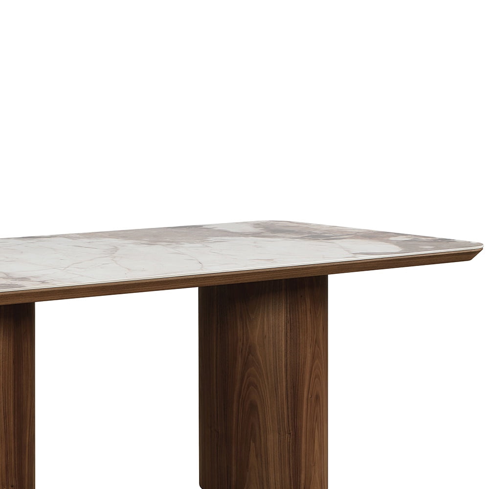 ACME Willene Contemporary Wood Dining Table with Ceramic Top in Walnut