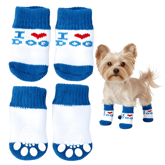 GASTROPOD 4Pcs Socks with Grippers for Samll Dog,Anti-Slip Rubber Sole Dog Socks,Heartwarming Text Design High-Stretch Cuff for Easy on & Off Paw Socks for Laminate Floors,S