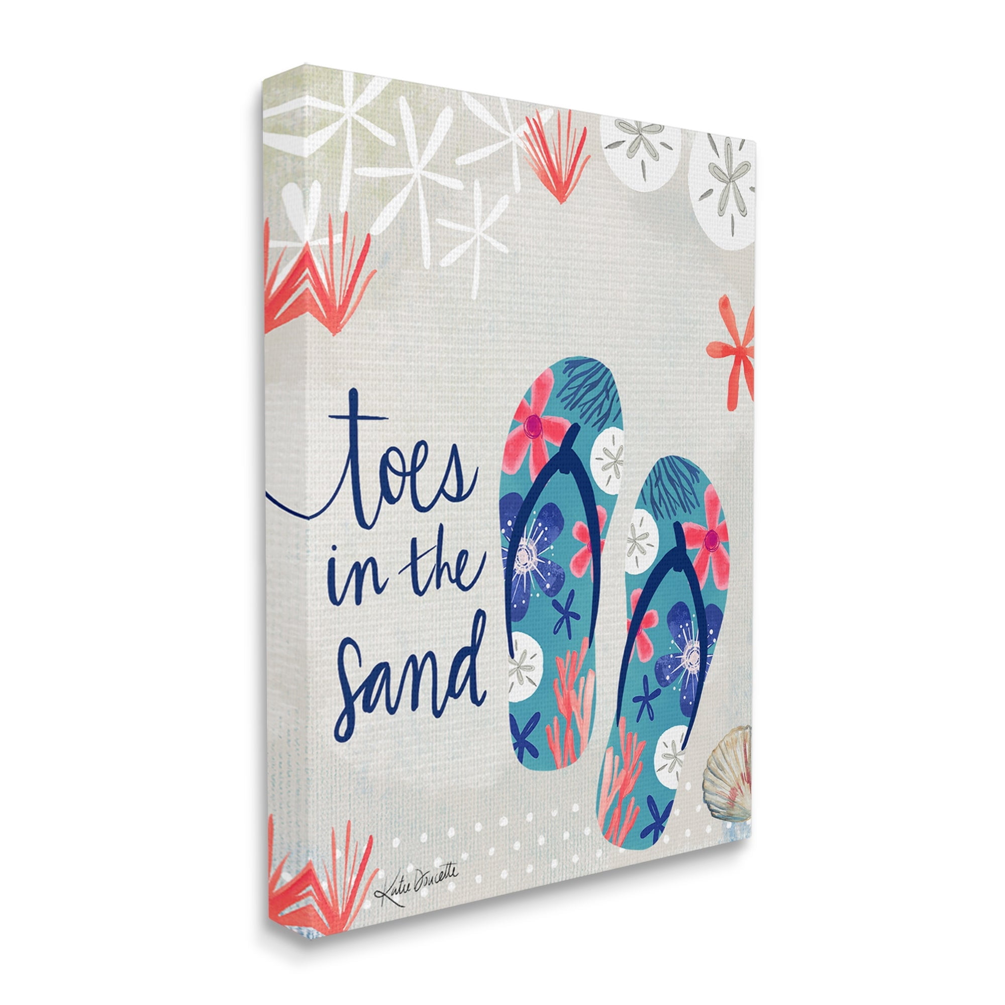 Stupell Industries Toes In Sand Varied Beach Botanical Patterned Flip-Flops Graphic Art Gallery Wrapped Canvas Print Wall Art, Design by Katie Doucette