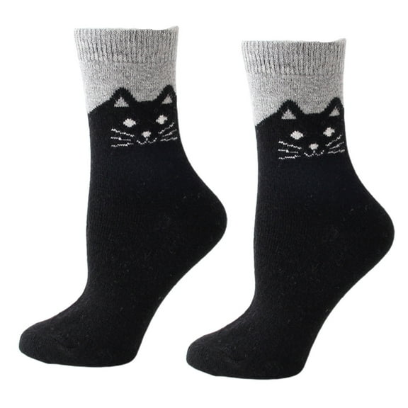 Women Men Winter Faux Wool Thickened Crew Socks Contrast Color Cute Cartoon Meow for Cat Printed Warm Thermal Long Hosiery Stockings