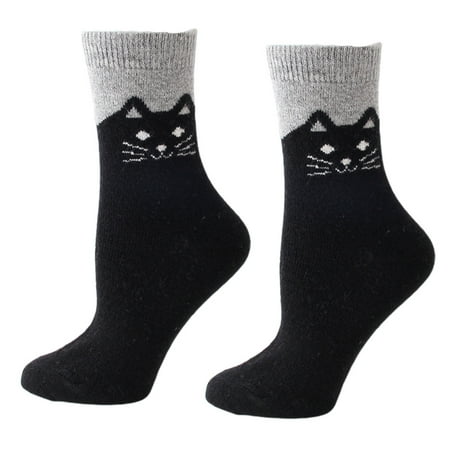 

FAIOIN Unisex Winter Faux Wool Crew Socks Contrast Color Cute Meow for Cat Thermal Hosi