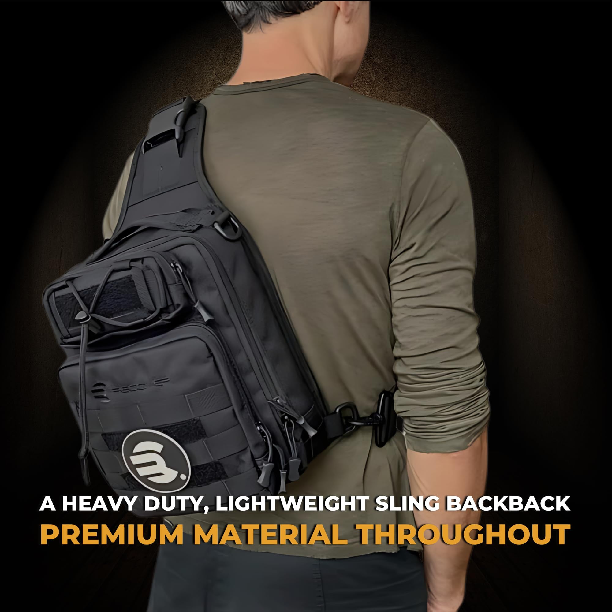 Recover Innovations EDC Bag Shoulder Sling Backpack w/ Molle-loop System, 3 Pockets, Black