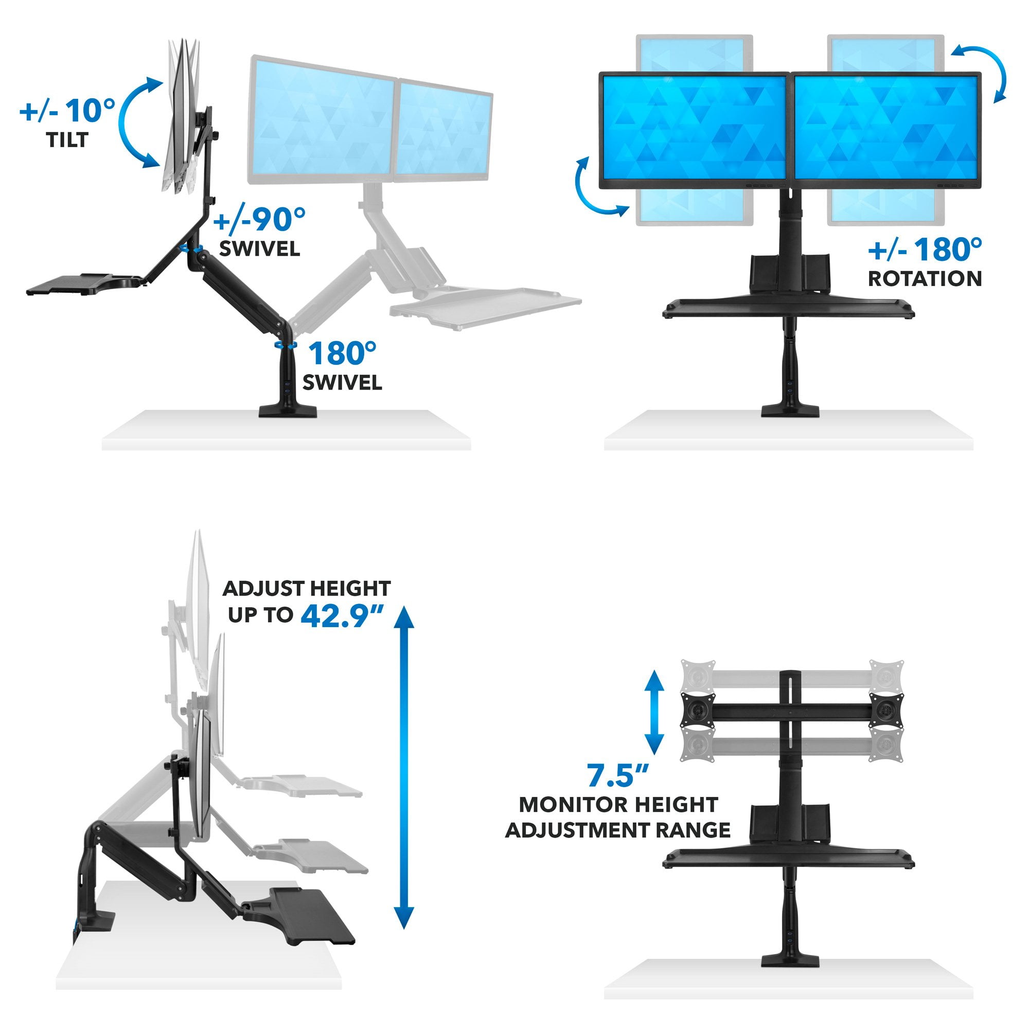 Mount-It! Dual Monitor Sit Stand Desk Mount with USB 3.0 Ports | Fits 17-27 Inch Screens