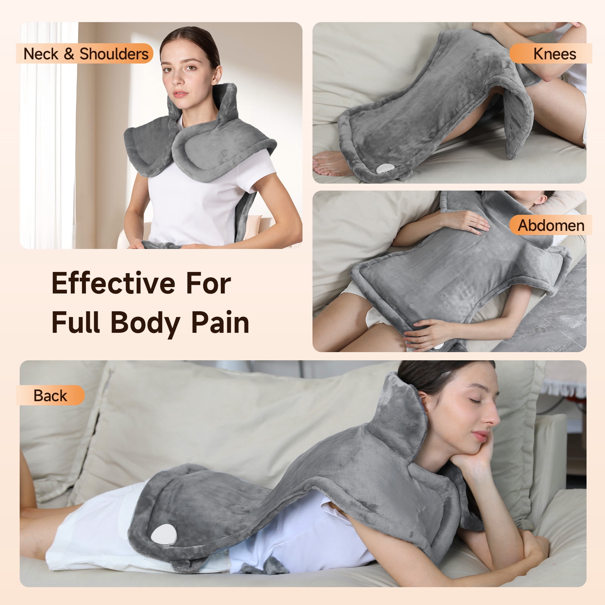 ALLJOY 24"x33" Large Shoulder Heating Pad for Back Pain Relief, Fast-Heating, Electric Large Heated Pad for Neck & Wrap with 6 Settings, Auto Shut-Off, the Best Gift for Love, Grey