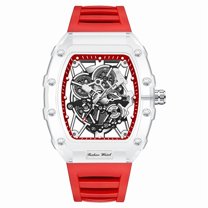 Fashion Hollowed Men Watches Tonneau Transparent Analog Display Silicone Strap Calendar Quartz Waterproof Trend Male Wrist Watch