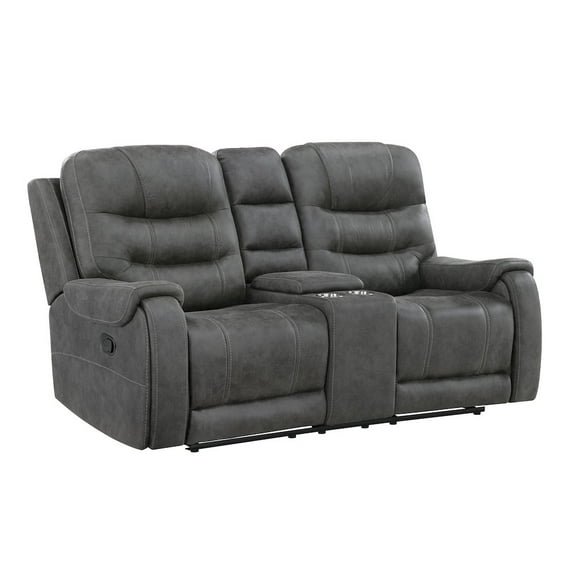 Lexicon Oberon Microfiber Double Reclining Love Seat in Dark Gray