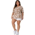 thumbnail image 3 of DARING DIVA Women's Plus Floral Print Ruffle Short Sleeve Babydoll Blouse 3X Brown, 3 of 6