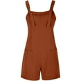 thumbnail image 4 of AHTJRT Women's Summer Rompers Comfy Casual Sleeveless Shortalls Button Closure Adjustable Shoulder Straps Jumpsuit with Two Front Pockets Brown S, 4 of 6