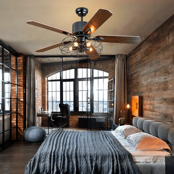 52-inch Black Ceiling Fan with Light - 5 Wood Blades, Remote Control with Downrod Options(3.94"&7.87")  & 5.9" Mount for Large Rooms