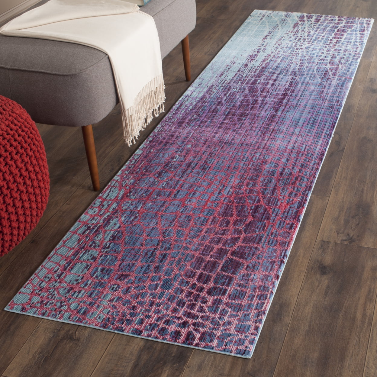 SAFAVIEH Valencia Nurten Abstract Polyester Area Rug, Blue/Fuchsia, 2' x 3'