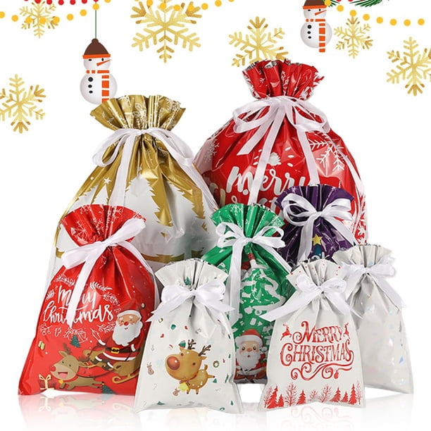 Wmhnj Juego de 24 bolsas de regalo navideñas con cordn para regalos de fiesta y obsequios navideños.