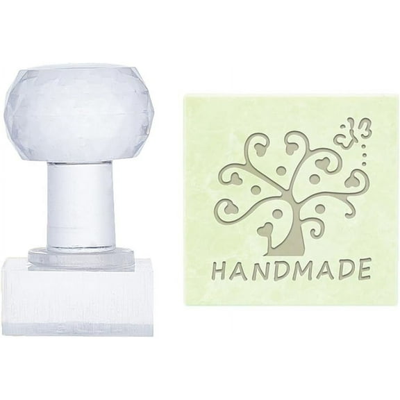 Handmade Soap Stamp Flower Acrylic Stamp with Handle Tree Soap Embossing Stamp Soap Chapter Imprint Stamp for Handmade Soap Cookie Clay Pottery Stamp Biscuits Gummier Making Projects DIY