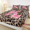 thumbnail image 3 of Homewish Ribbon Monogrammed K Queen Sheet Sets for Girl, Kawaii Princess Style Flat Sheet, Black Pink Cheetah Print Queen Fitted Sheet, Breathable Home Decor, 4 Pieces, 3 of 7