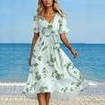 thumbnail image 5 of Women's Summer Dress Sexy V Neck Casual Wear To Work Dresses Short Sleeve Smocked Flared Flowy Beach Boho Midi Floral Dress,Mint Green S, 5 of 6