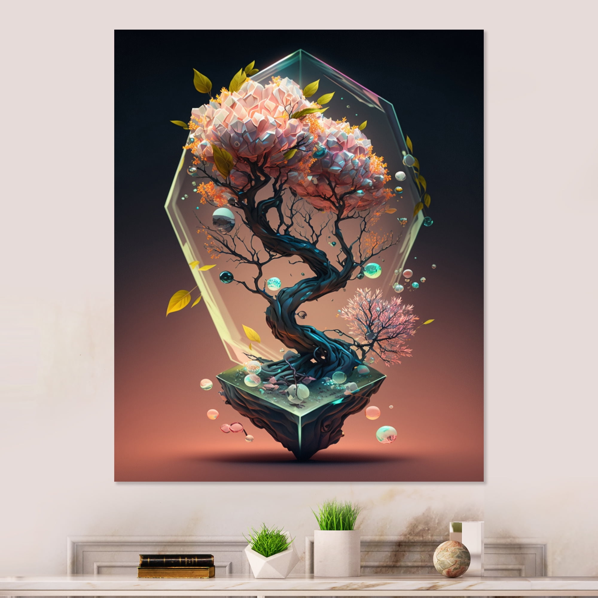 Designart Bonsai Tree Hexagon I Canvas Wall Art