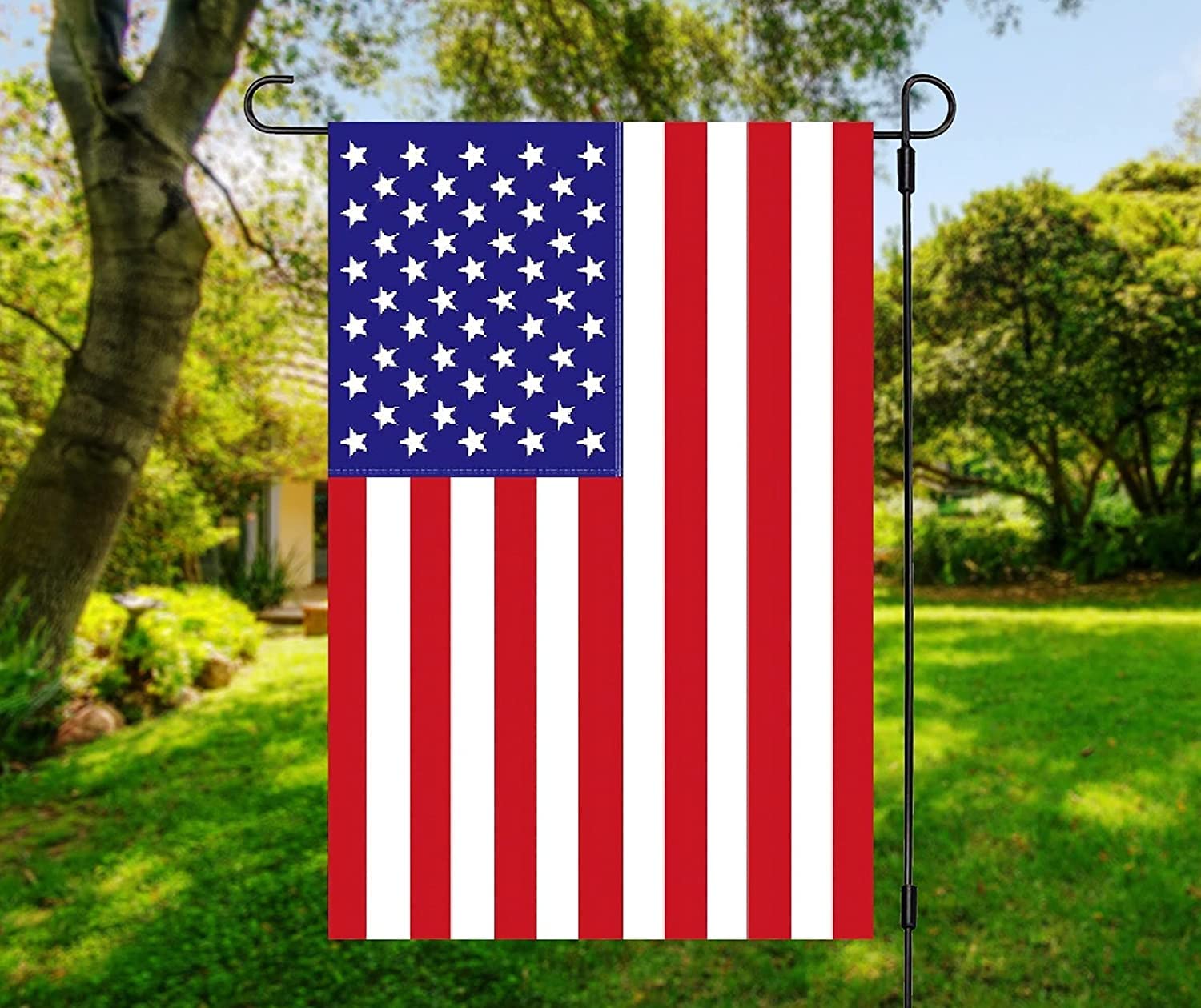 Double Sided - Side 1 - Gadsden Don't tread on me - Side 2 - USA American Flag - Deluxe Garden Flag 12" x 18" 3-ply 600 Denier 110 Knitted Polyester
