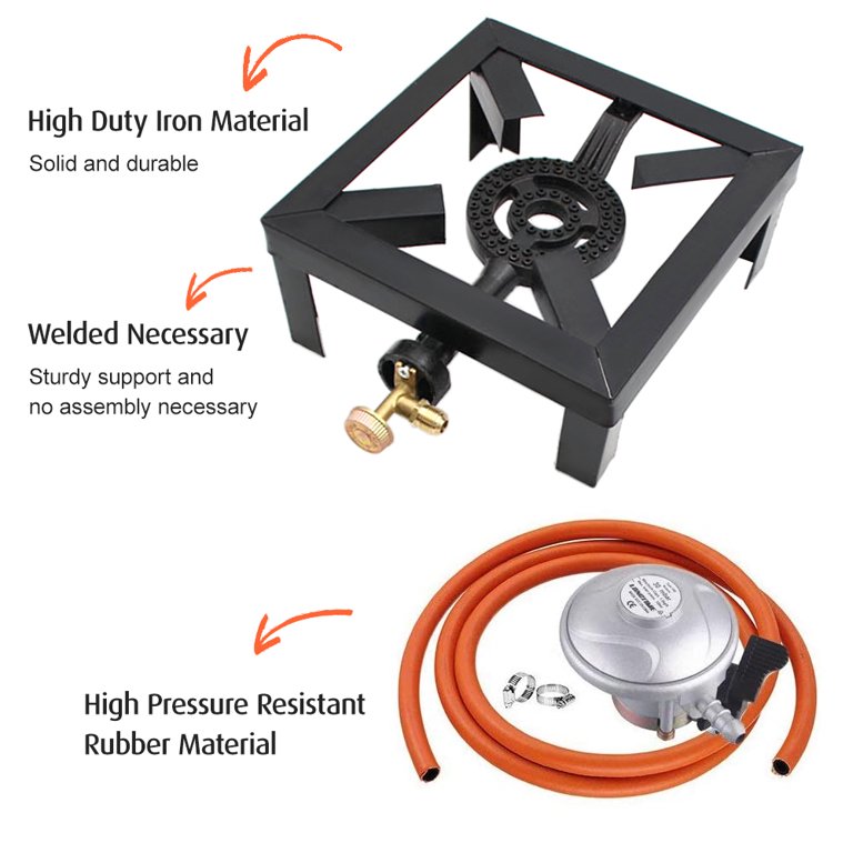 8KW GAS Boiling Ring Cast Iron Burner Large LPG Stove Outdoor Cooker Iron Frame Portable Fire Control Stove, Size: One size, Black