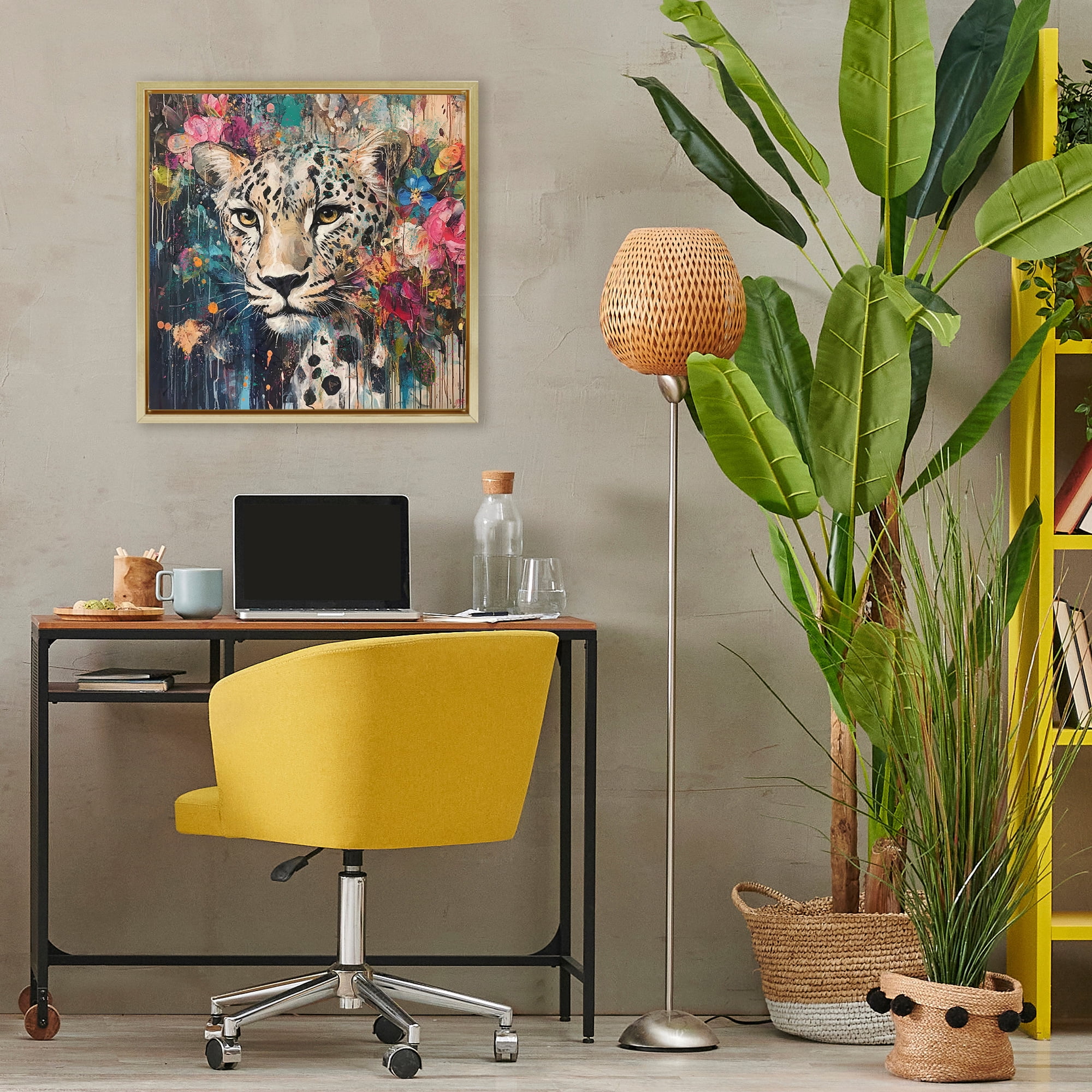 Stupell Industries Cheetah & Exotic Blooms Gold Framed Floater Canvas Wall Art, design by Marta Wiley