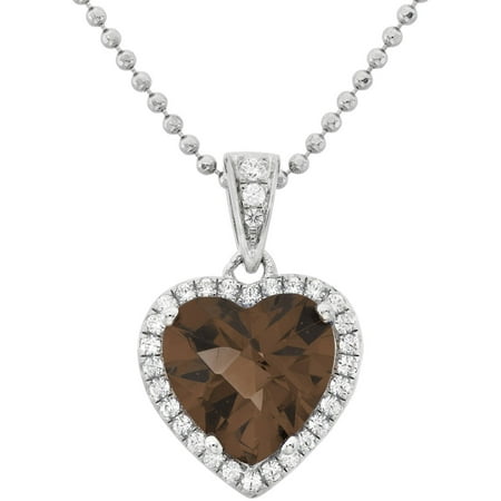 5th & Main Platinum-Plated Sterling Silver Heart-Cut Smokey Topaz Pave CZ Pendant Necklace