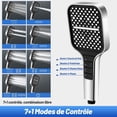 thumbnail image 2 of Queilt Water Saving Shower Head, 7 Modes High Pressure Shower Head with Stop Button, One-Handed Adjustment and Anti-Clogging Silicone Nozzle, Large Shower Head(Silver), 2 of 5