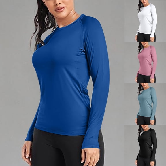 BXINGOHAI Women Workout Shirts Seamless Long Sleeve Yoga Tops for Sports Running Breathable Athletic Slim Fit Light Blue XS