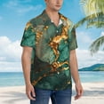 thumbnail image 5 of Balery Emerald Color Gold Marble Print Men's Hawaiian Shirts Short Sleeve Beach Shirt Relaxed Fit Vacation Button Down Shirts-, 5 of 9