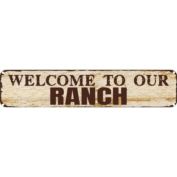 Vintage Tin Sign Retro Metal Wall Decor Welcome To Our Ranch Rustic Aluminum Plaque for Home,Bar,Kitchen,Garage,Man Cave 4x16 Inch