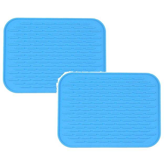 Oleegame 2 Pcs Napperon en Silicone Premium Tapis de Séchage pour Vaisselle Épaissir Tapis de Drainage pour Évier de Cuisine Organisateur de Comptoir Bleu