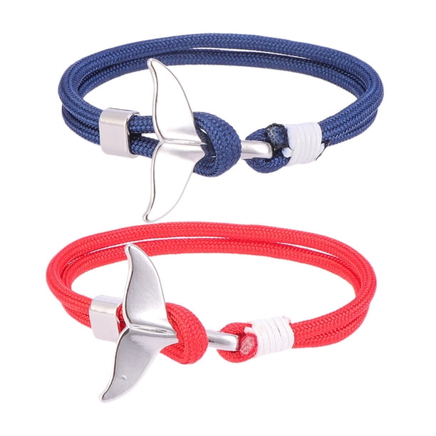 2 piezas pulseras de cola de ballena hombres mujeres encanto náutico supervivencia cuerda cuerda cadena paracord pulsera hombre abrigo metal gancho pulseras (cola de ballena 09 + 10)