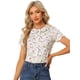 thumbnail image 1 of Allegra K Blusa con estampado floral retro con cuello Peter Pan para mujer Blanco crema M, 1 of 6