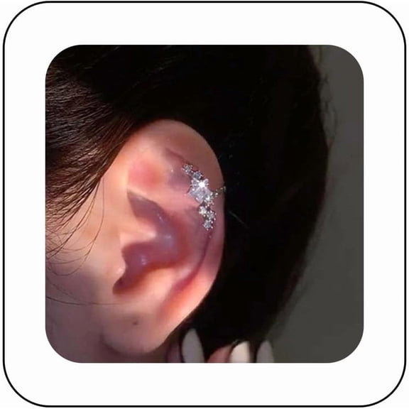 Vintage Crystal Ear Cuff Earrings Silver CZ Star Cuff Wrap Earrings Star Rhinestone Cartilage Climber Crawler Earrings Non Piercing Ear Clip Earrings Jewelry for Women(Left)