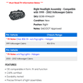 thumbnail image 2 of Right Headlight Assembly - Compatible with 1999 - 2002 Volkswagen Cabrio 2000 2001, 2 of 2