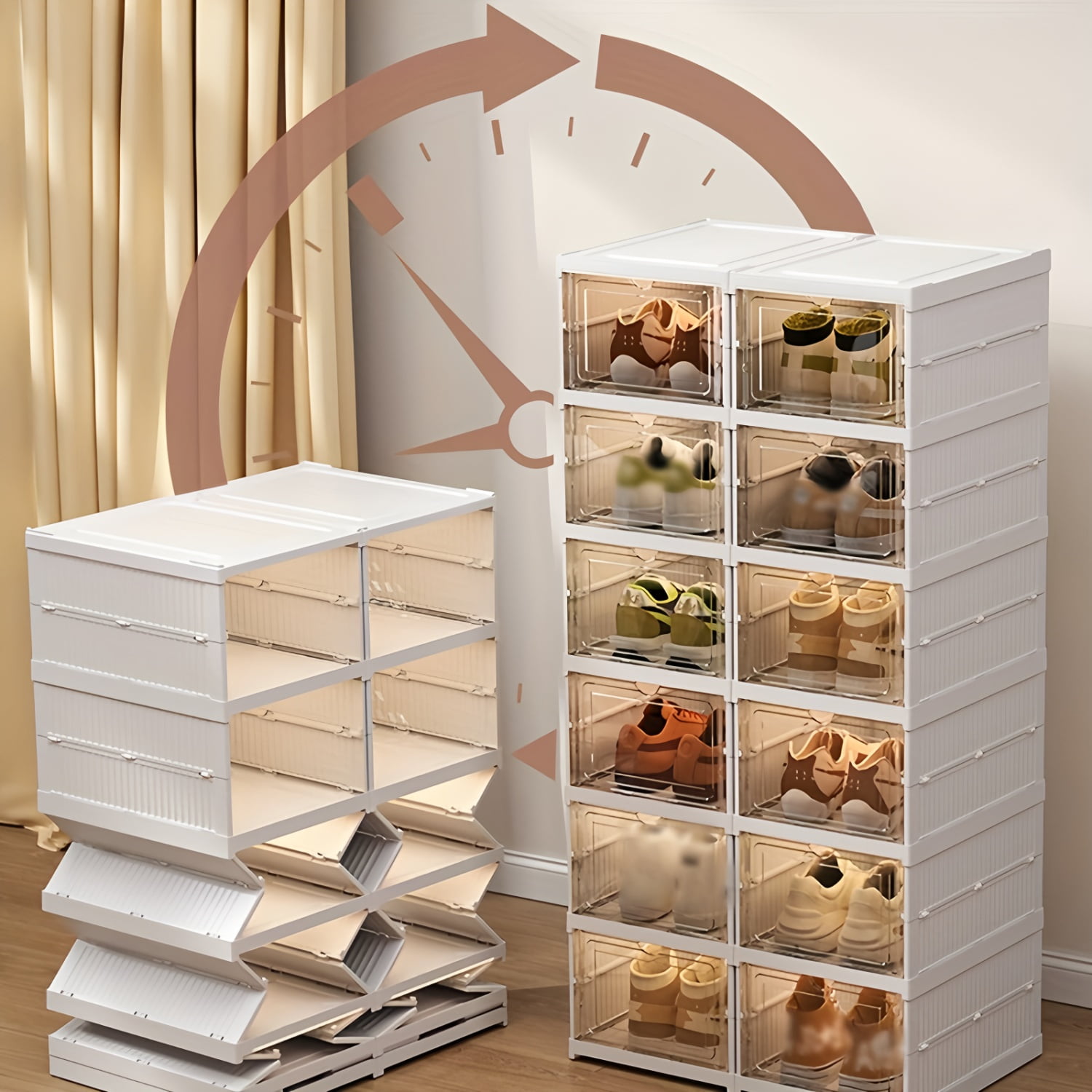 TLCEKVEC Large Shoe Storage Box, Folding Items Organizer with Clear Door