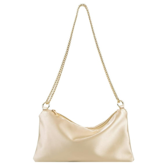 Yucurem Women Satin Evening Bag W/ Chain Clutch Purse Zipper Handbag For Prom(champagne) Evening bag (A)